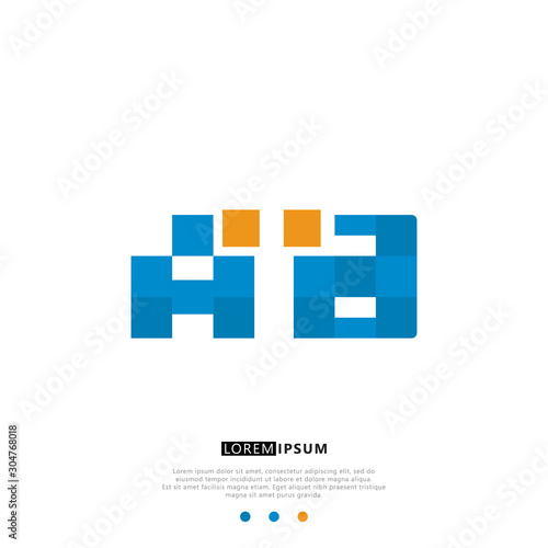 AB A B Logo Monogram with Blue and yellow Colors. modern letter logo