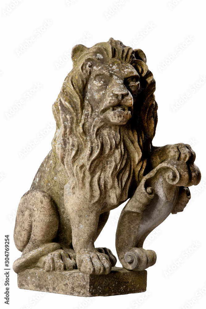 Isolated stone lion on white