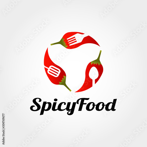 Spicy Food vector logo design , hot food icon, chilli and cutlery combination, illustration element