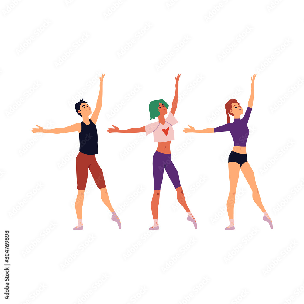 Cartoon dance group people standing in elegance ballet pose