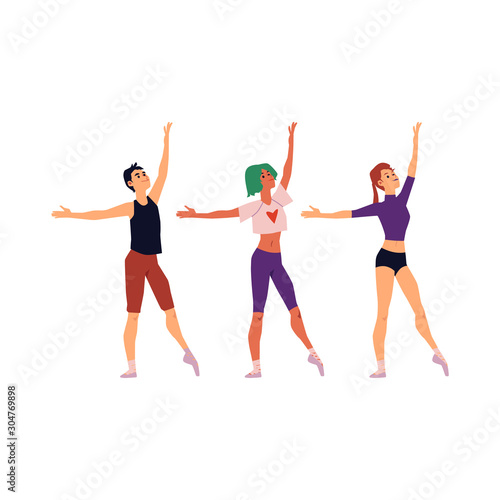 Cartoon dance group people standing in elegance ballet pose