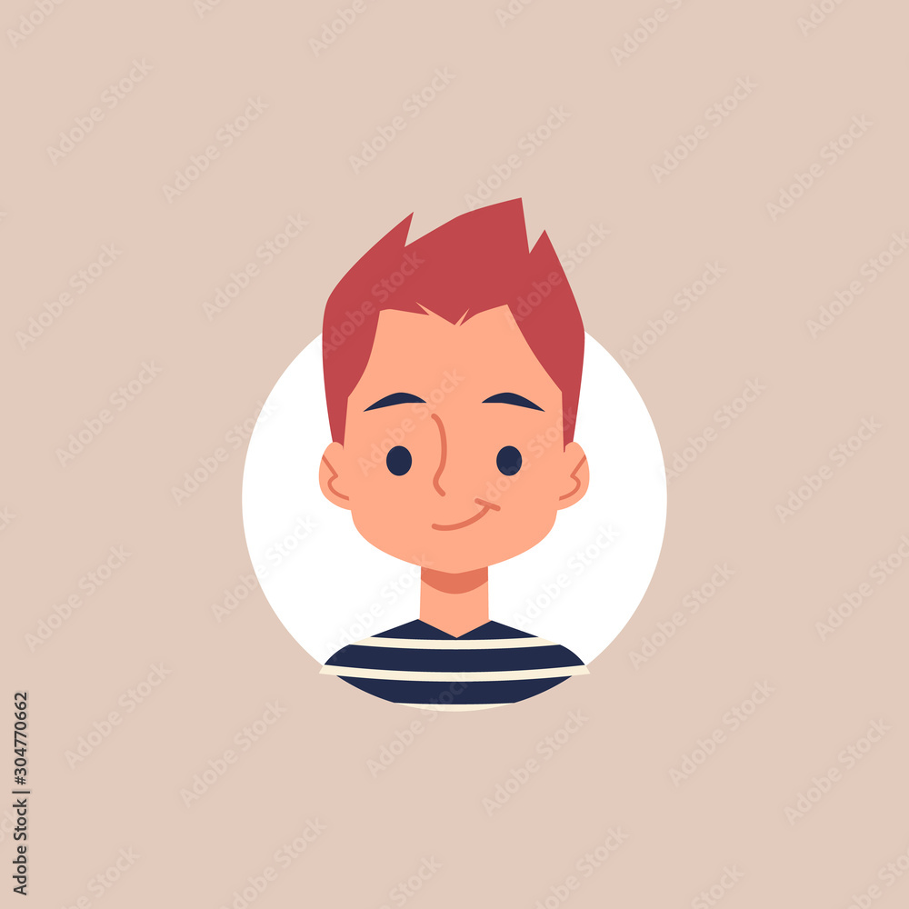 Flat cartoon portrait of little boy with spiky ginger hair Flat cartoon portrait of little boy with spiky ginger hair