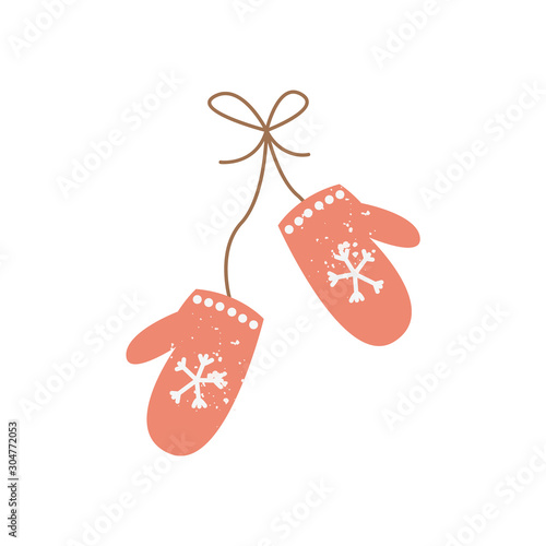 Winter mittens Christmas tree decoration flat vector illustration isolated.