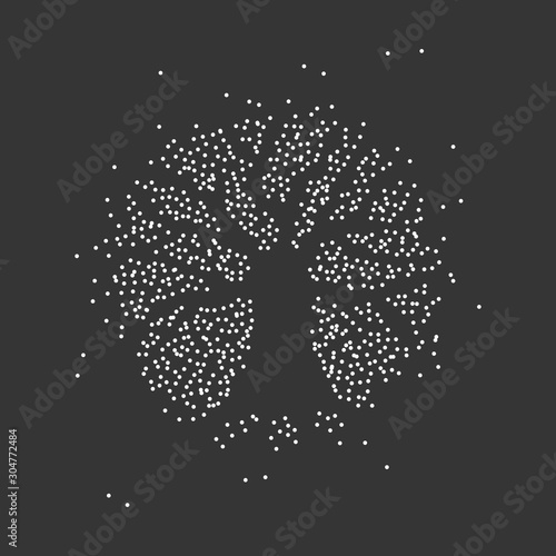 Tree silhouette made of dots, circles. Vector illustration.