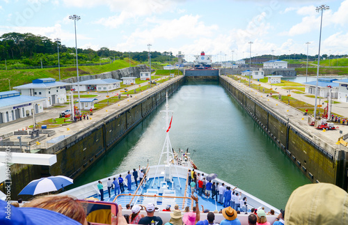 panama canal crossing  in a cruise ship