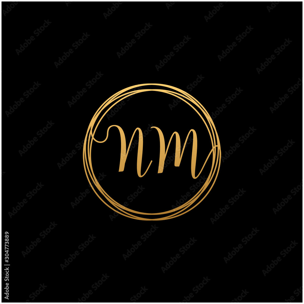 initial letter NM handwritten with circle element template. Creative fashion logo design, couple initial name , beauty icon. Logo with hand drawn style for wedding concept - vector