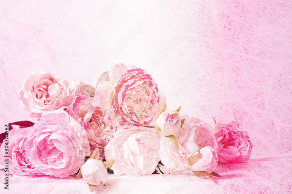 Roses in mulberry paper with pastel tones for the background Roses in mulberry paper with pastel tones for the background
