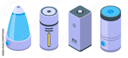 Humidifier icons set. Isometric set of humidifier vector icons for web design isolated on white background