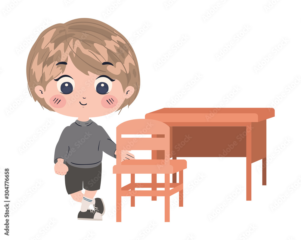 Isolated boy cartoon and desk vector design