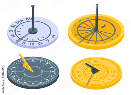 Sundial icons set. Isometric set of sundial vector icons for web design isolated on white background photo