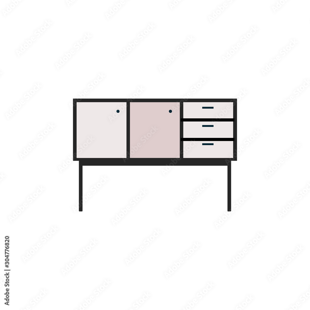 Isolated console table with cabinets and drawers - TV unit or storage cupboard Isolated console table with cabinets and drawers - TV unit or storage cupboard