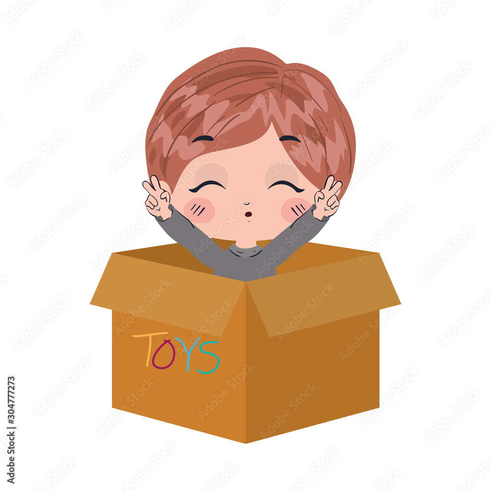 Isolated boy cartoon with toys box vector design Isolated boy cartoon with toys box vector design