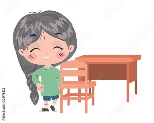 Isolated girl cartoon and desk vector design