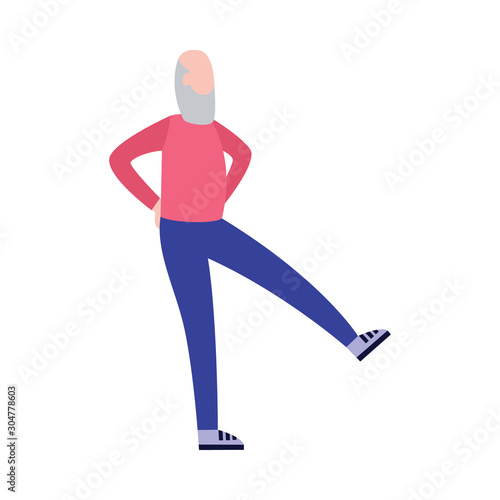 Elderly senior man sport workout, cartoon character vector illustration isolated.