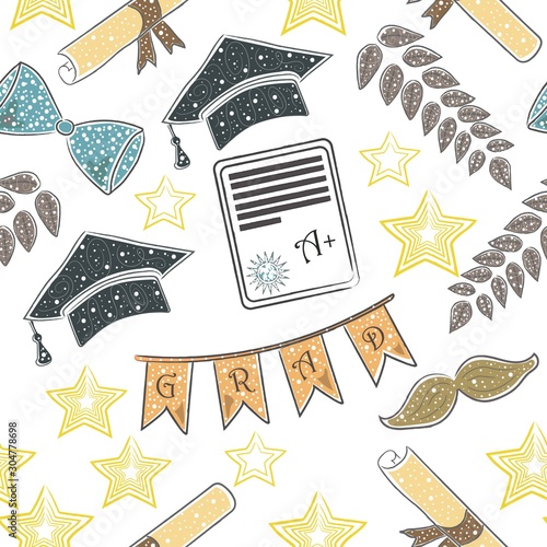 Graduation. Scandinavian Hand Drawn Style. Paper Background. Vector Illustration