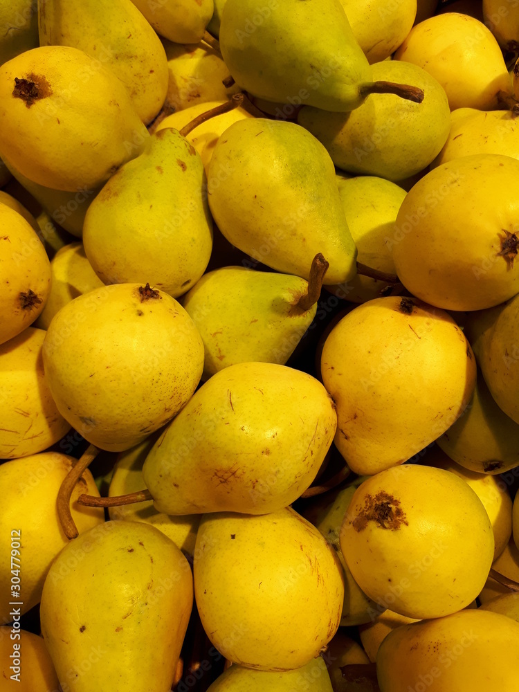  close-up of fresh tasty organic healthy yellow pears