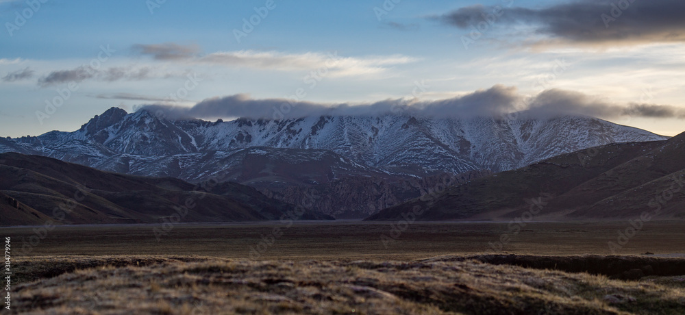 Snow topped Tibetan mountain peaks