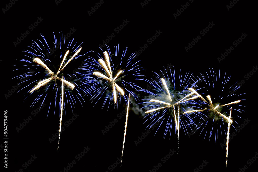 Flashes of blue, white festive fireworks