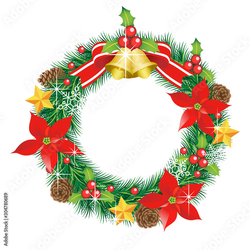 クリスマスリース　白背景