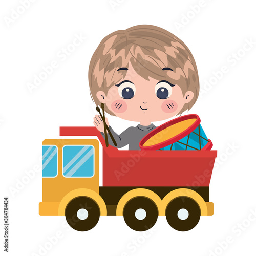 Isolated boy cartoon with toys vector design