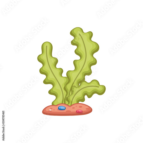 Cute green seaweed plant isolated on white background - cartoon algae weeds