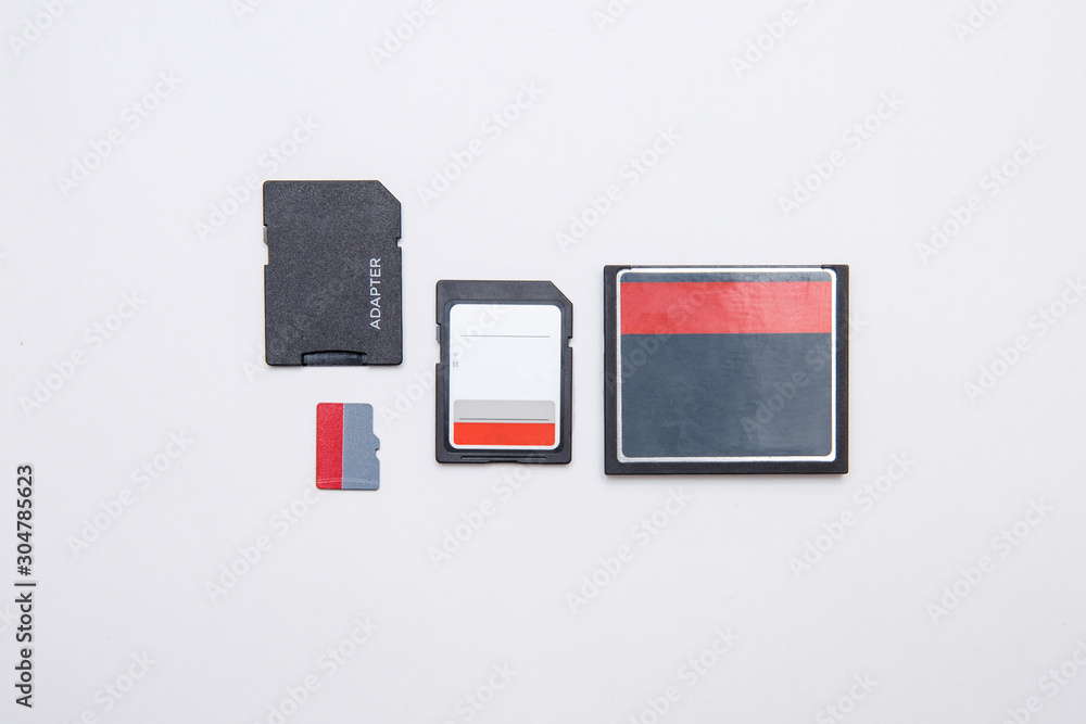 Different types of flash drives. 3 types of memory cards Stock Photo