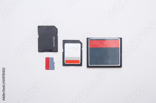 Different types of flash drives. 3 types of memory cards photo