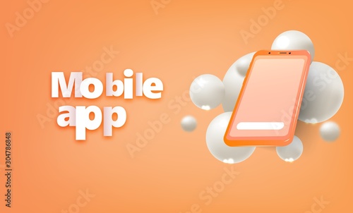 Smartphone frameless blank screen, rotated position. 3d isometric illustration cell phone.