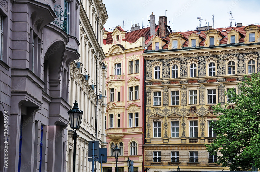 Facades of building in the center of Prague