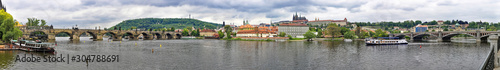 Panoramic view of the Vltava River flowing through the centre of Prague 