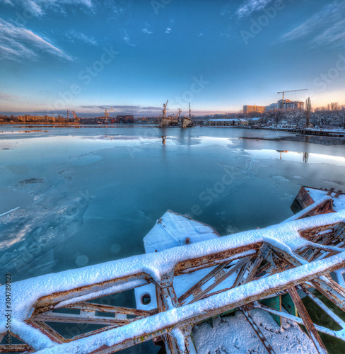 Industrial winter city view of Mykolayiv