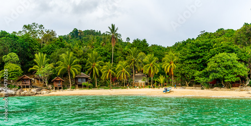 Fototapeta Naklejka Na Ścianę i Meble -  Mira Beach, Kecil, Perhentian Islands, Malaysia; 19-May-2019; a panoramic view of the Mira Beach, Kecil, Perhentian Islands