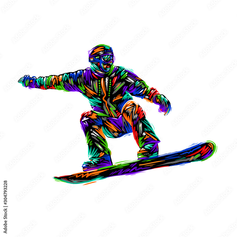 Illustrazione Stock Colored hand drawing sketch snowboard snowboarder  snowboarding illustration snowboard design art | Adobe Stock