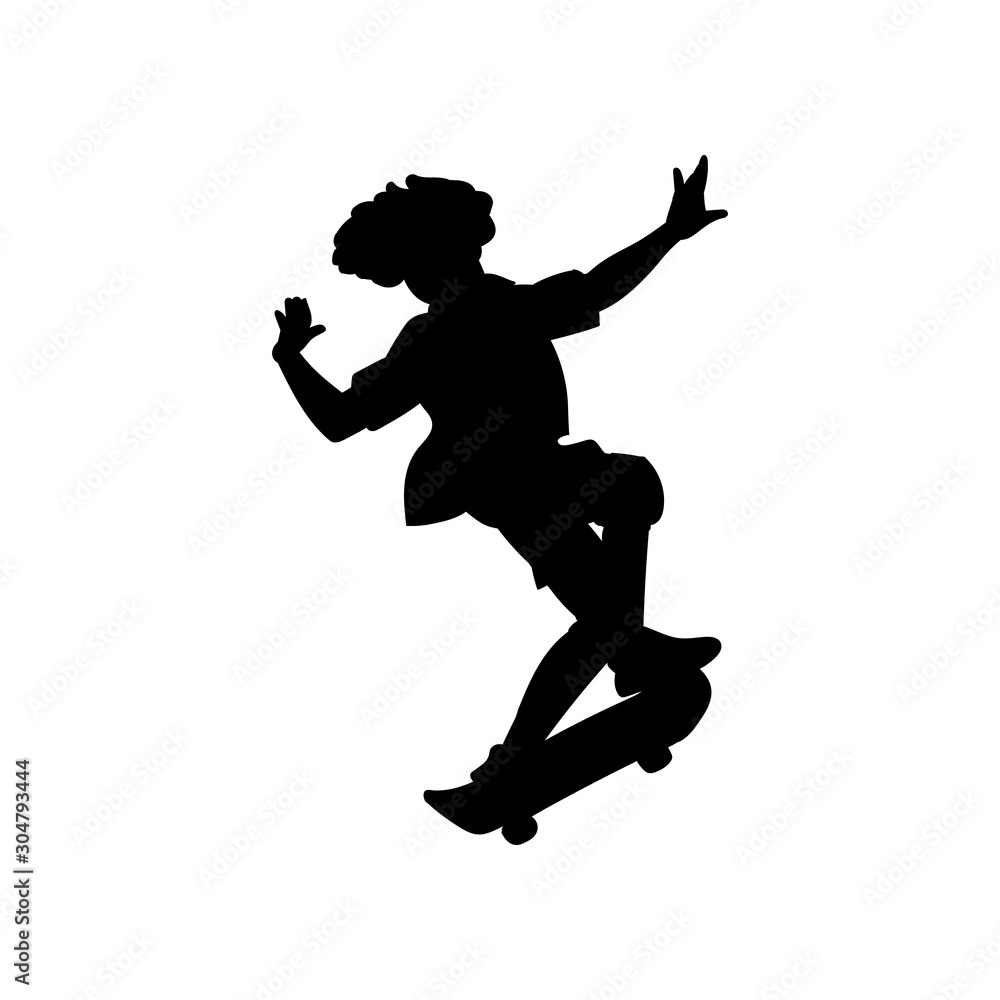 Man or boy silhouette making trick on skateboard vector illustration isolated. Man or boy silhouette making trick on skateboard vector illustration isolated.