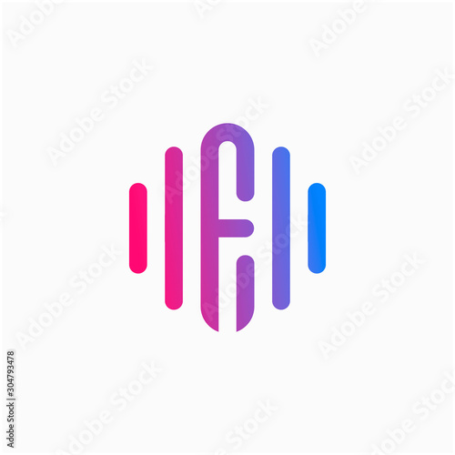 initial letter F abstract for information technology and digital. minimalist sound music equalizer, Bass, DJ icon. audio logotype Unique and simple element. - vector