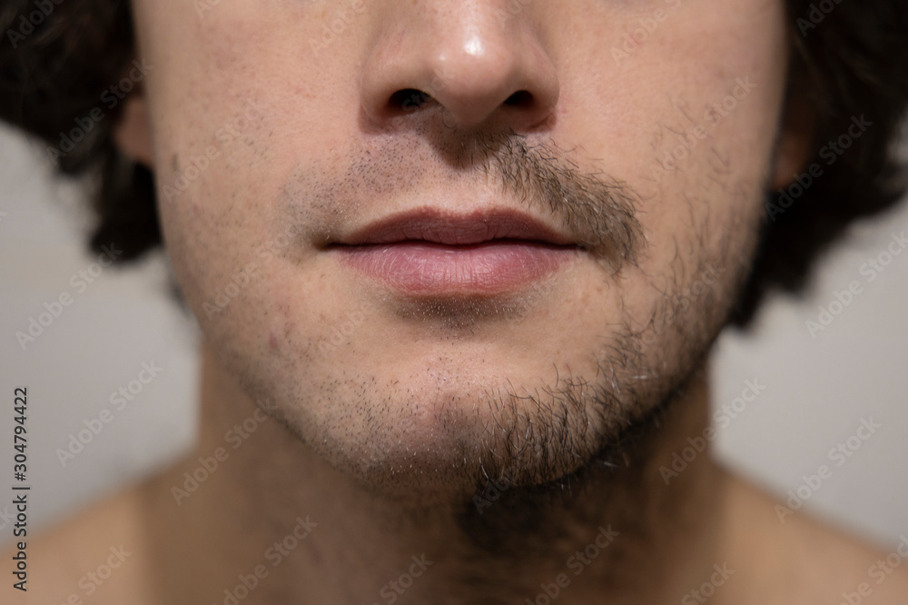 half shaved stubble face face man close portrait half shaved stubble face face man close portrait