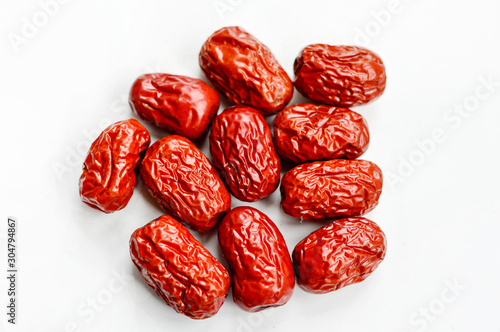 Chinese Red Jujube Isolated on White Background. Jujube is also called Chinese date and often used as traditional Chinese medicine.