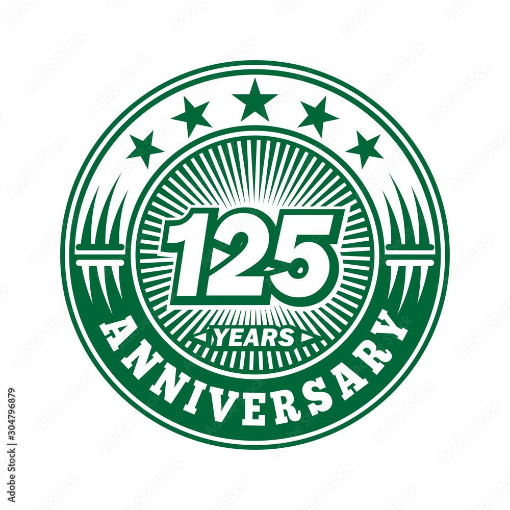 125 years logo. One hundred and twenty-five years anniversary celebration logo design. Vector and illustration.
