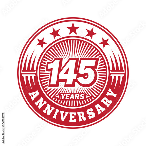 145 years logo. One hundred and forty-five years anniversary celebration logo design. Vector and illustration.