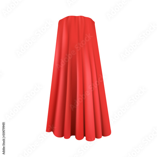 Realistic red superhero cape seen from back view - isolated vector illustration