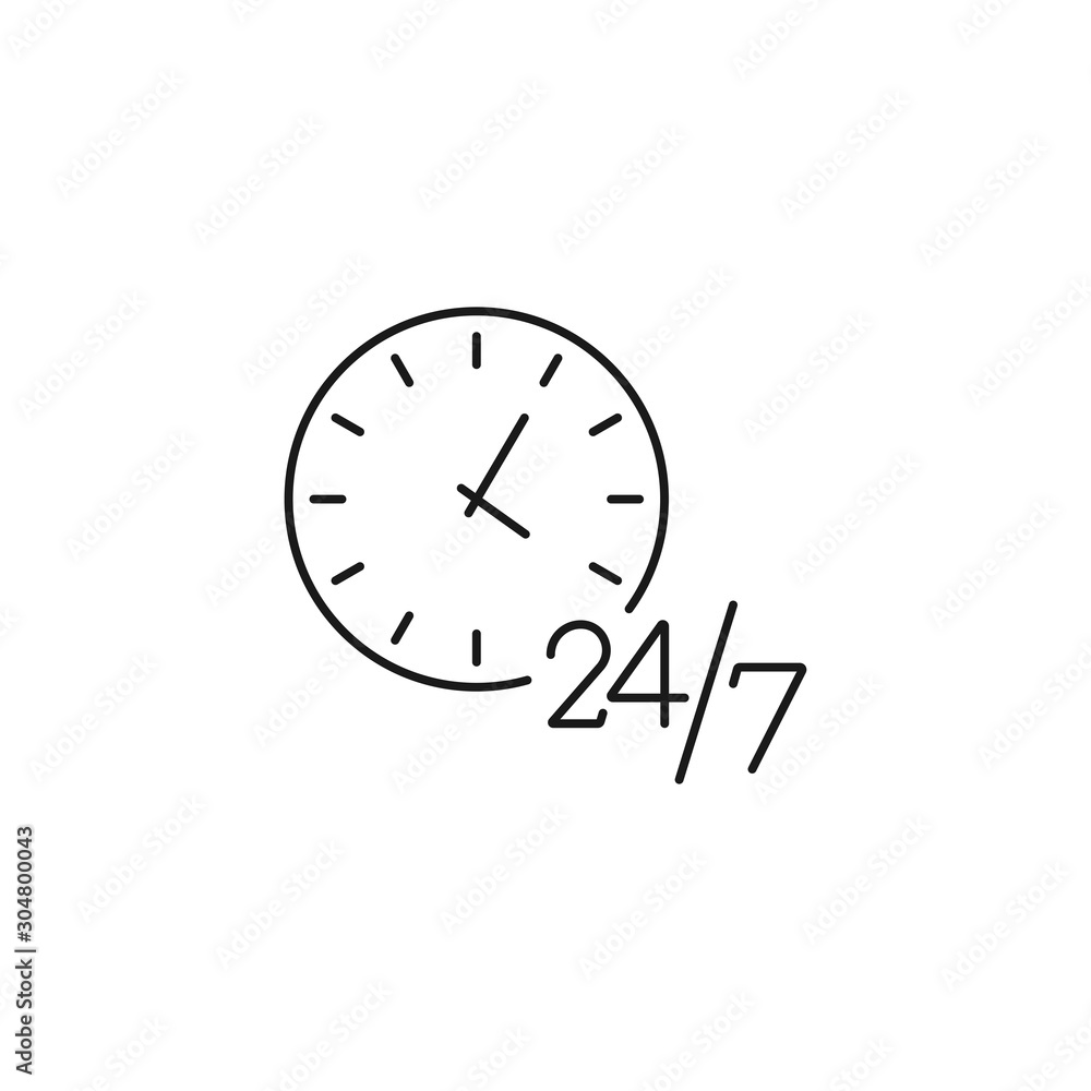 24/7 hour, round the clock - minimal line web icon. simple vector illustration. concept for infographic, website or app. 24/7 hour, round the clock - minimal line web icon. simple vector illustration. concept for infographic, website or app.