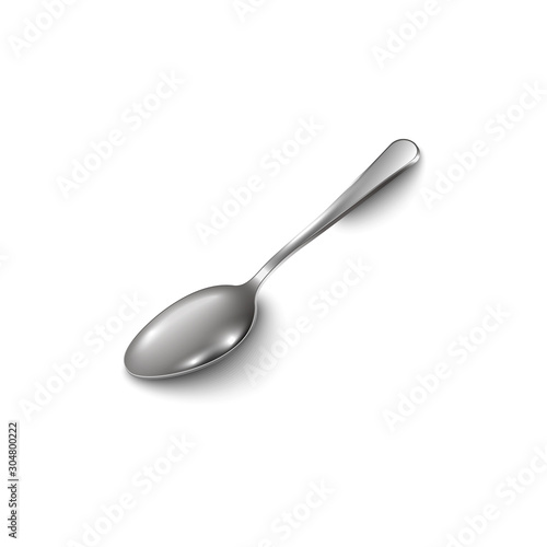 Tea or coffee silver shining spoon 3d realistic vector illustration isolated.