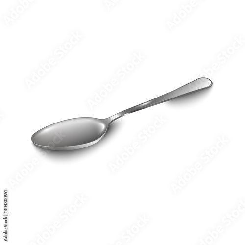 Realistic shiny teaspoon with silver metal color isolated on white background