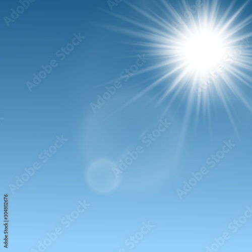 Sun rays beams and light flares layout realistic vector illustration isolated.