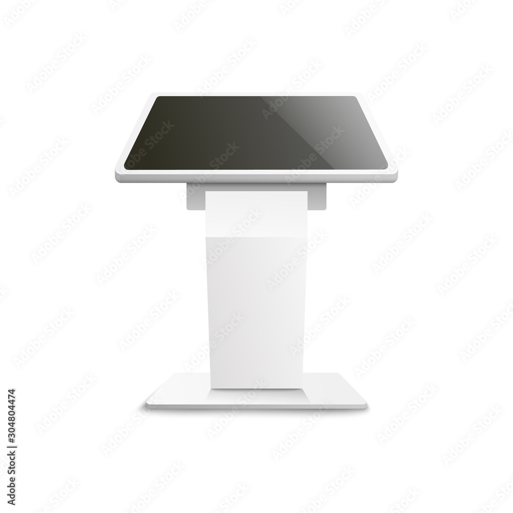 Interactive panel or terminal stand 3d vector mockup illustration isolated. Interactive panel or terminal stand 3d vector mockup illustration isolated.