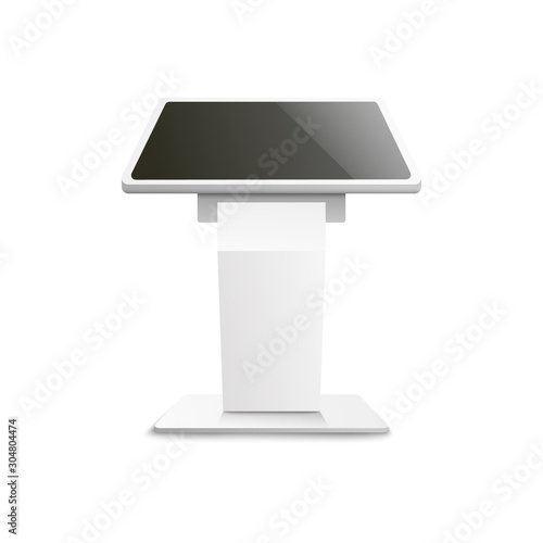 Interactive panel or terminal stand 3d vector mockup illustration isolated.