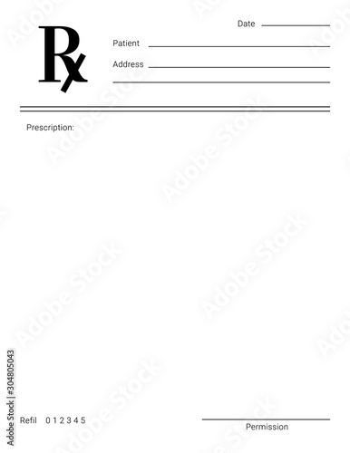 Blank Rx form for medical treatment prescription and drugs list.
