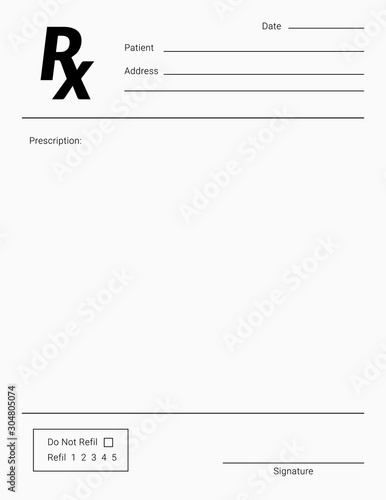 Rx pad template. Medical regular prescription form.