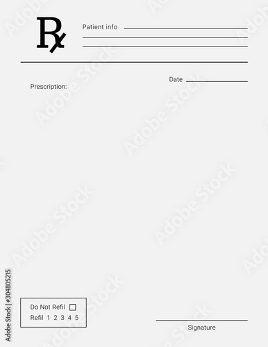 Blank Rx form for medical treatment prescription and drugs list.