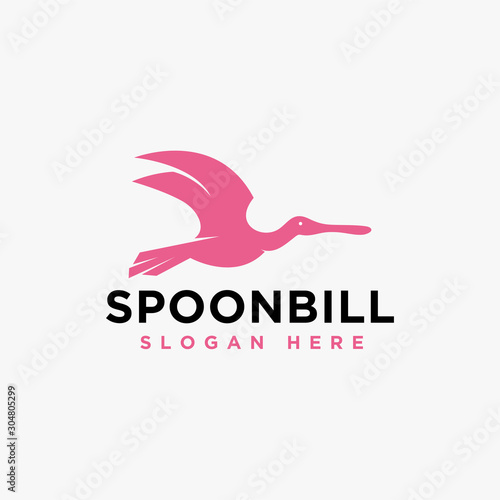 Colorful Roseate Spoonbill bird logo template - vector